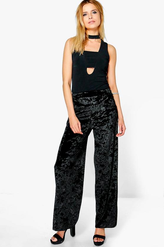 Ysabelle Crushed Velvet Wide Leg Trousers